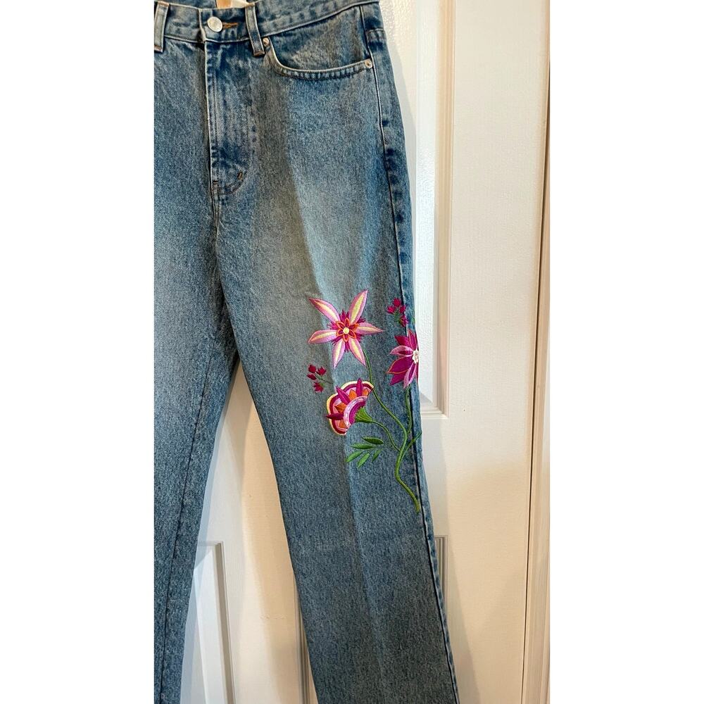 Sloane St. Embroidered Floral Jeans Light Wash Denim Straight Leg Retro Y2K Boho - Picture 3 of 9
